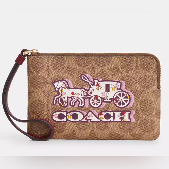 Coach Corner Zip Wristlet In Signature Canvas With Horse And Carriage Print - Picture 1 of 2